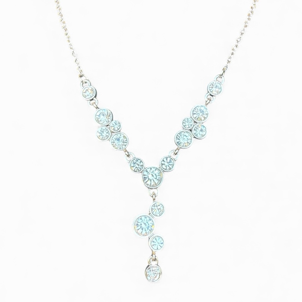 Paparazzi Five Star Starlet Bezel Set Rhinestone Bubble Necklace Silver Tone